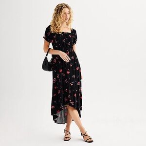 Rewind scoop neck puff sleeve hi-low dress size Large